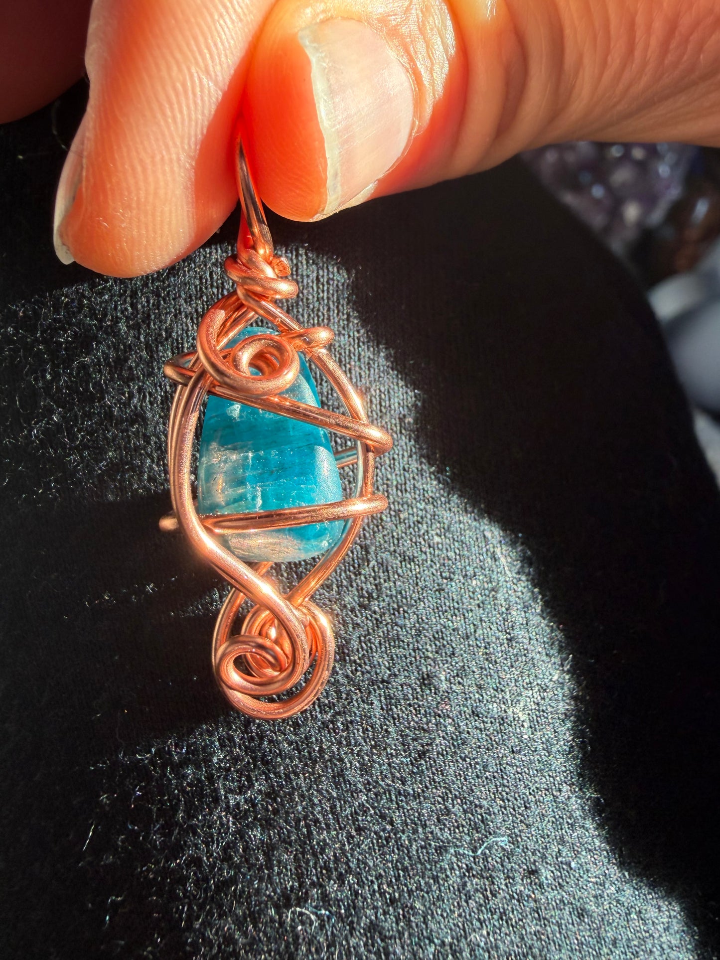 Blue Apatite Wrapped in Pure Copper