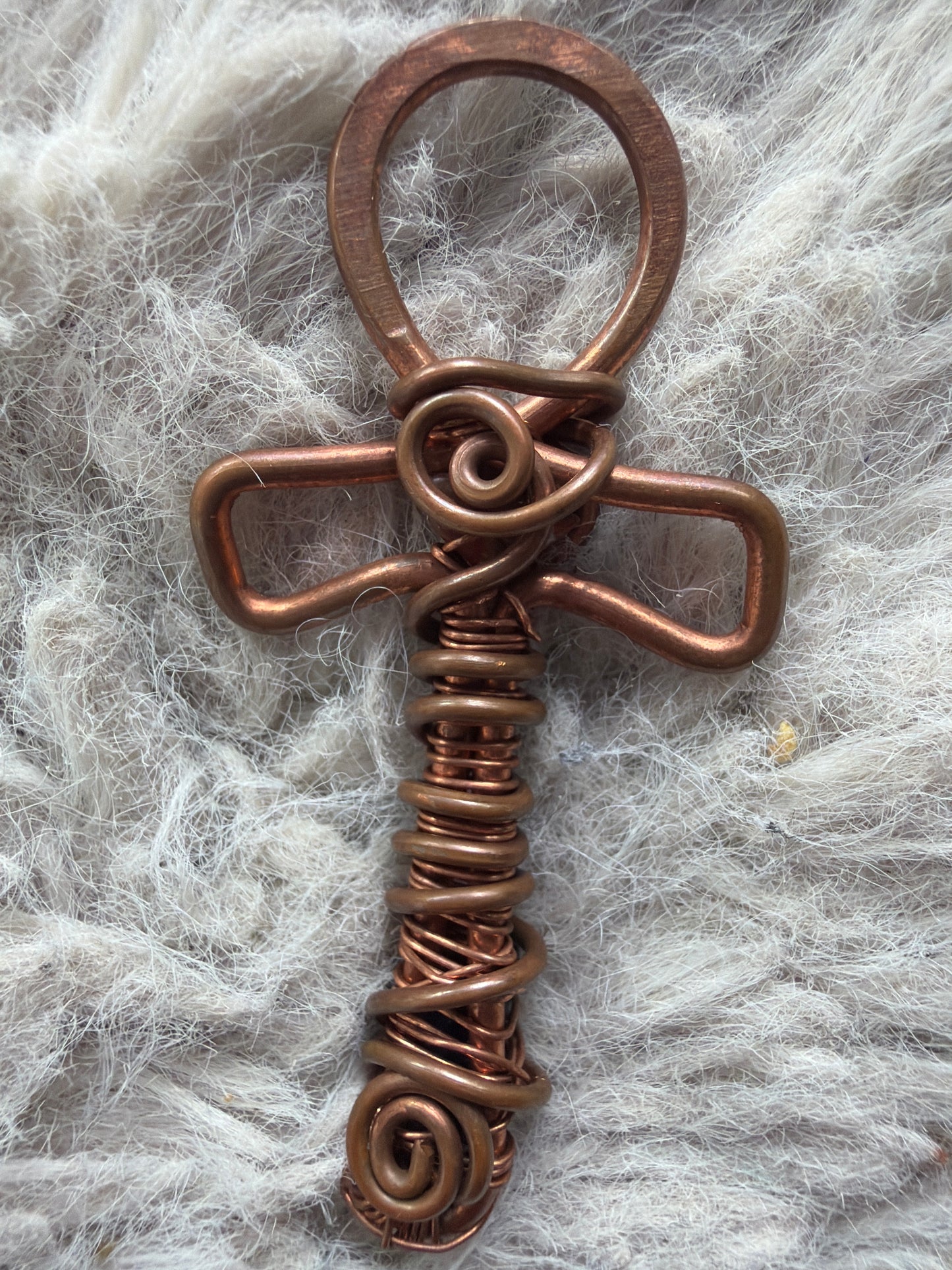 copper Egyptian Ankh pendant with Jasper and ￼black tourmaline ￼