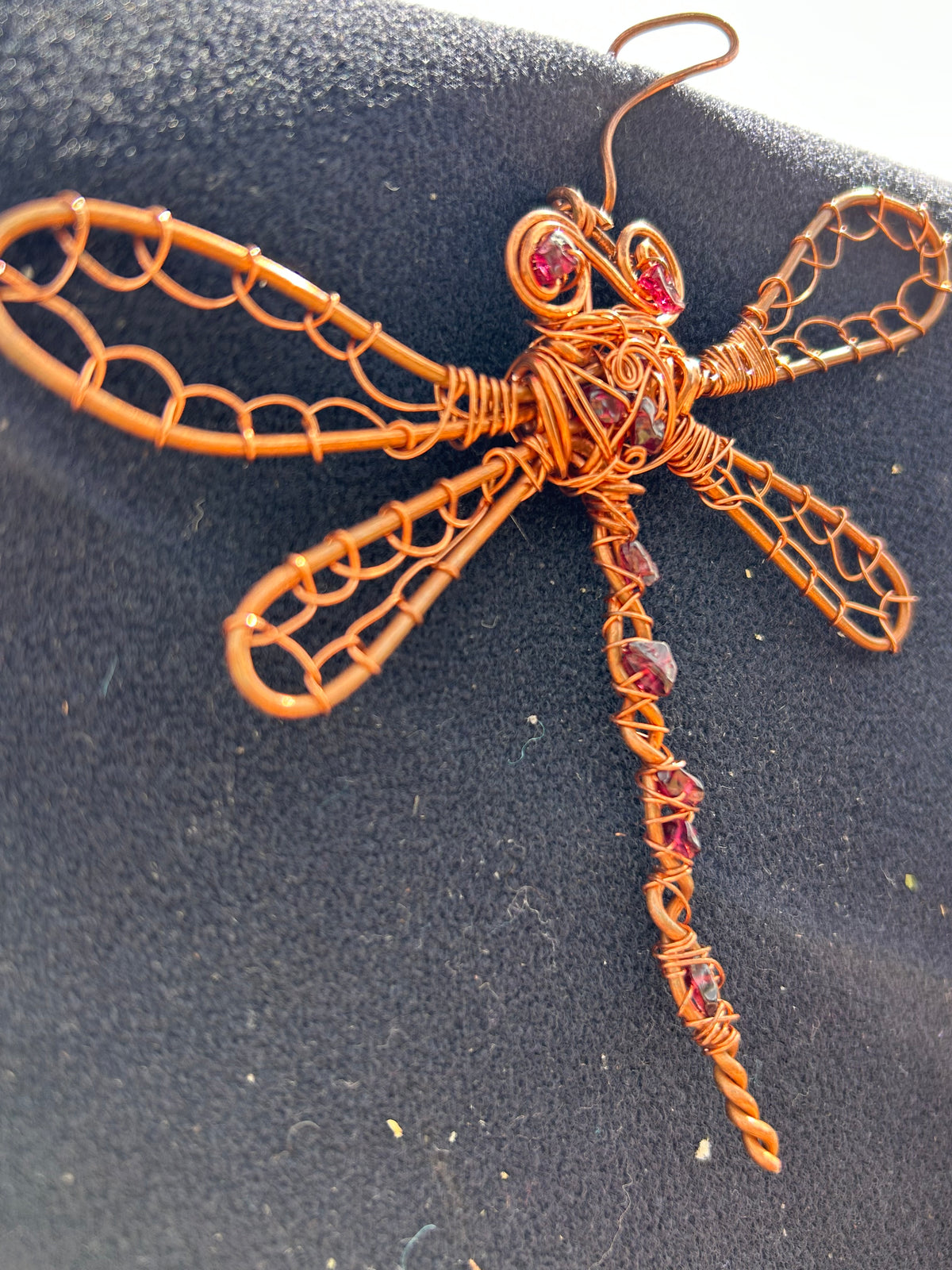 Copper dragonfly, gemstone infused suncatcher ￼