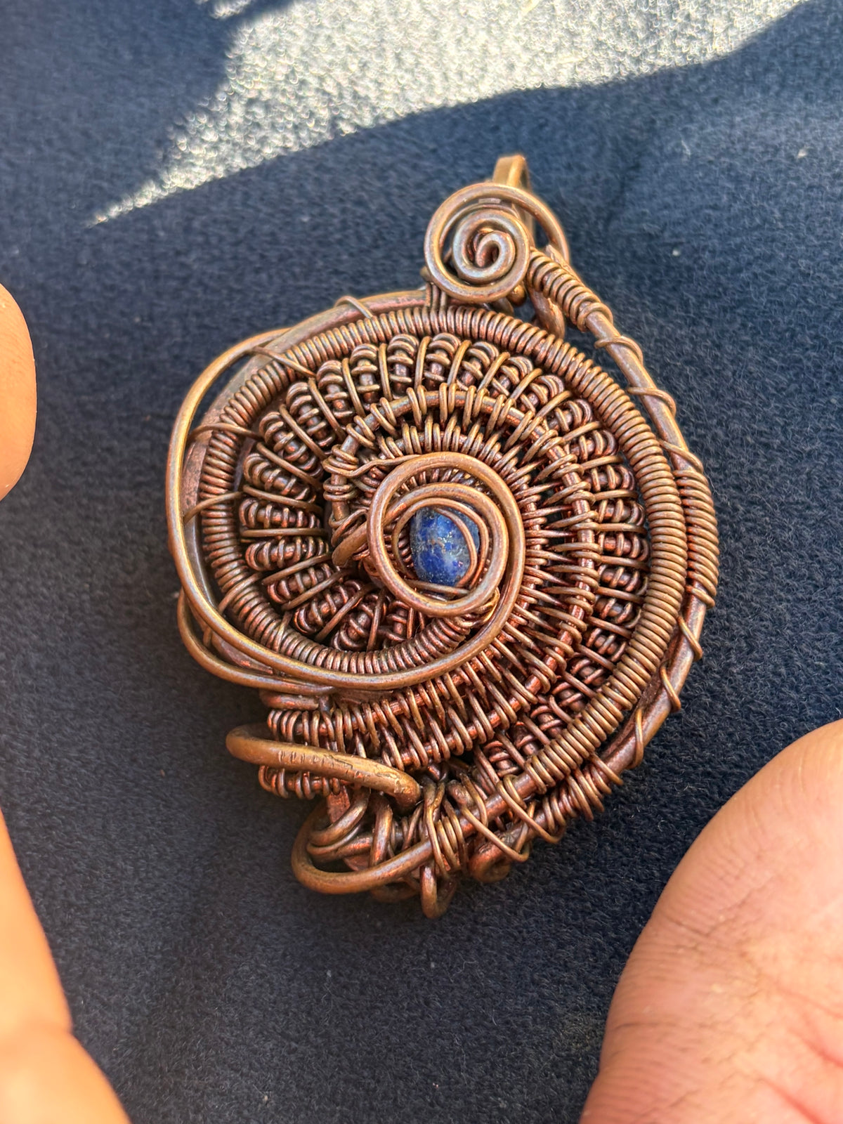 Spiral of life, Fibonacci sequence, copper lapis pendant