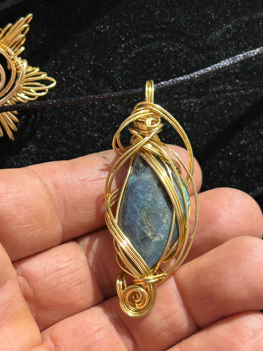 Labradorite pendant infused with aurora borealis