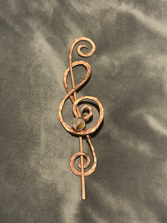 Hand forged, Venus inspired Treble Clef Copper Hair Barrette – Large Handmade Music Note Hair Slide | Optional Gemstones | Shawl or Scarf Pin