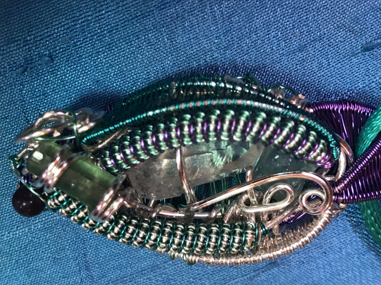 Mini tourmaline crystal spaceship pendant