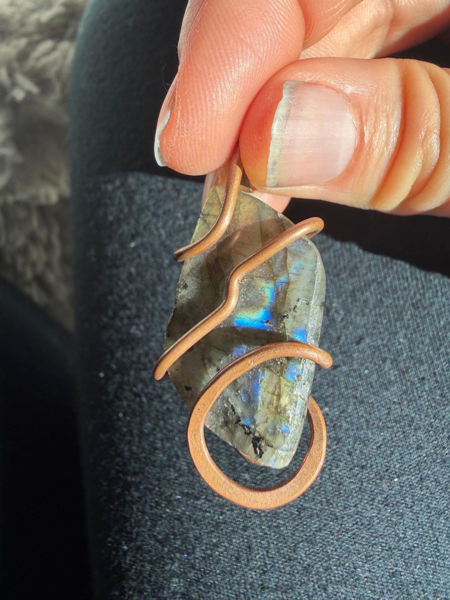 Copper spiral labradorite transformation amulet