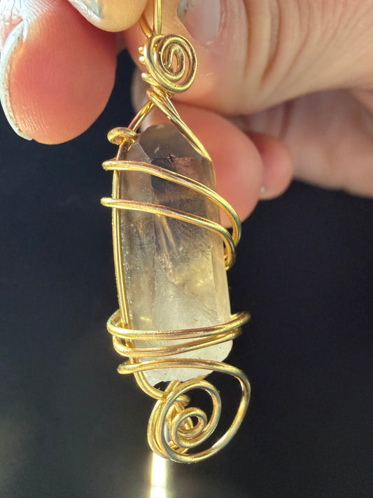 Brass Shield Smoky Quartz Talisman