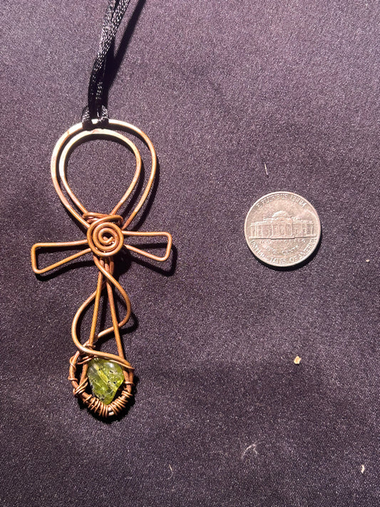 Peridot gem ankh pendant