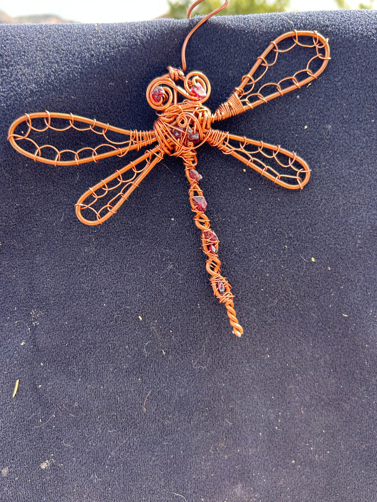 Copper dragonfly, gemstone infused suncatcher ￼
