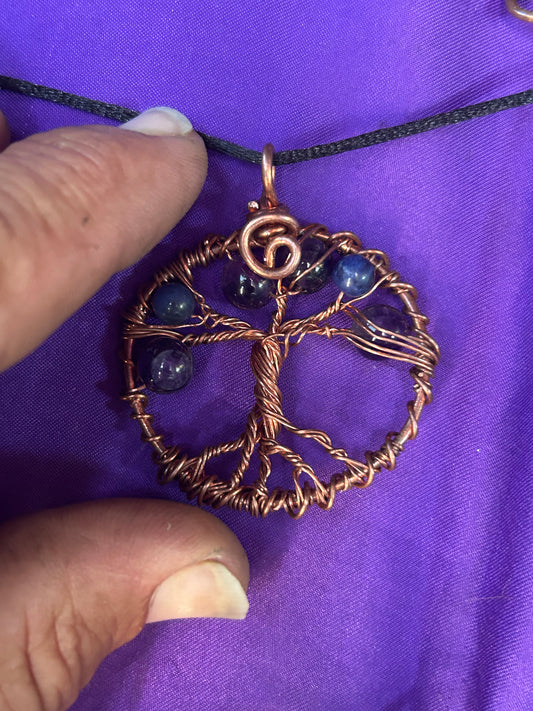 Gemstone copper tree of life pendant