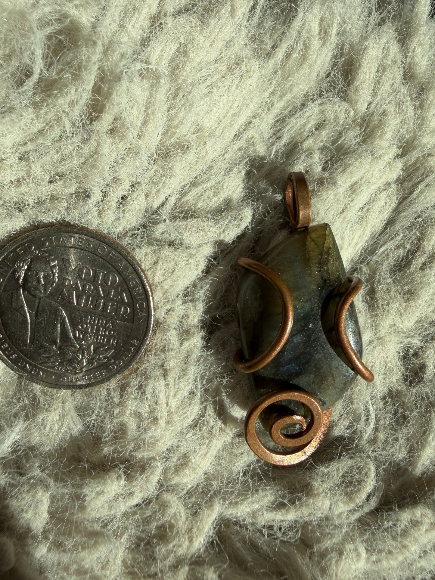 Copper spiral labradorite transformation amulet