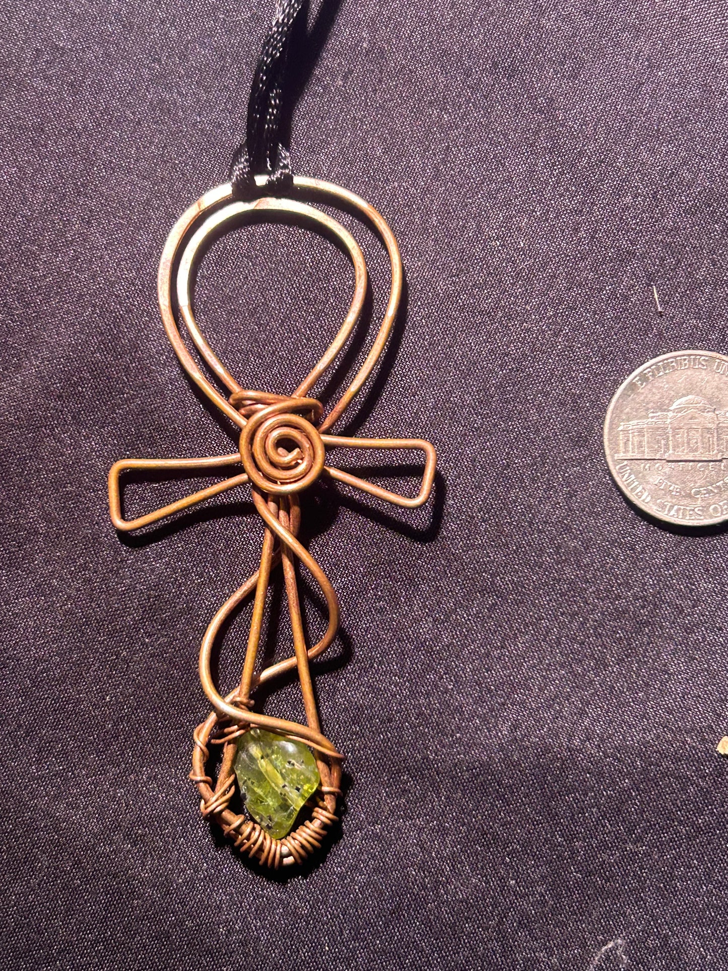 Peridot gem ankh pendant