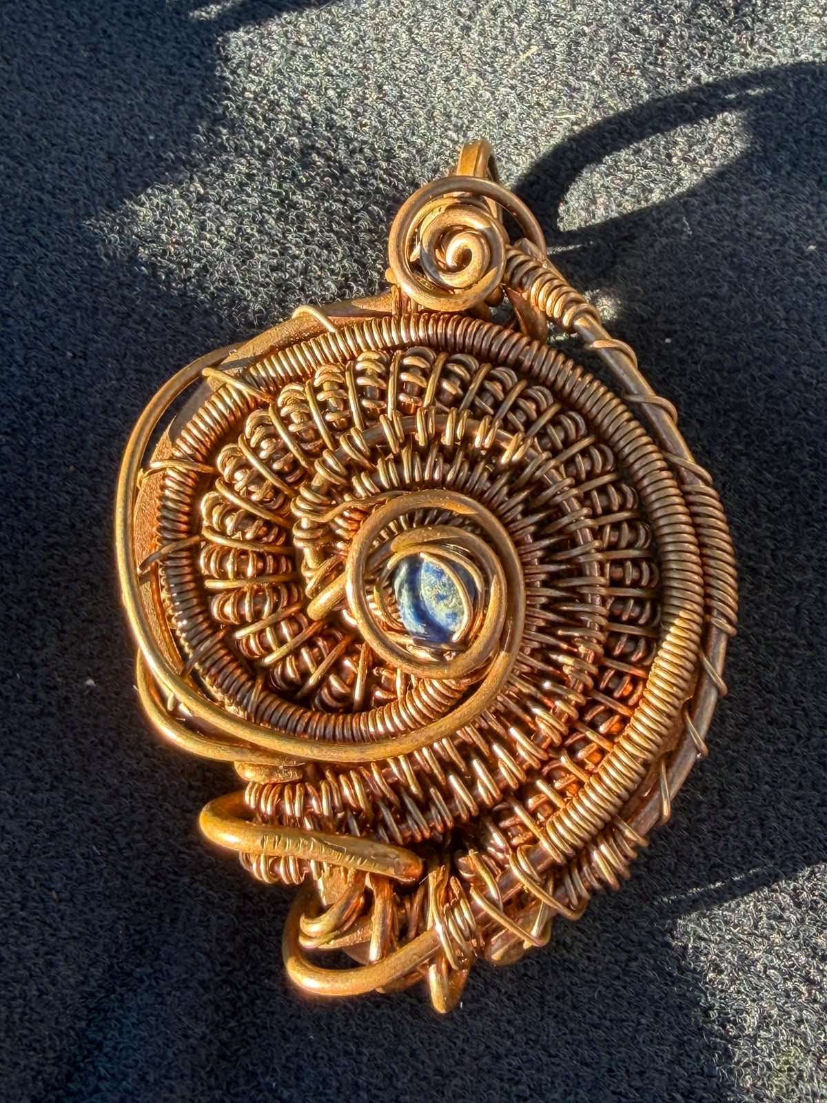Spiral of life, Fibonacci sequence, copper lapis pendant
