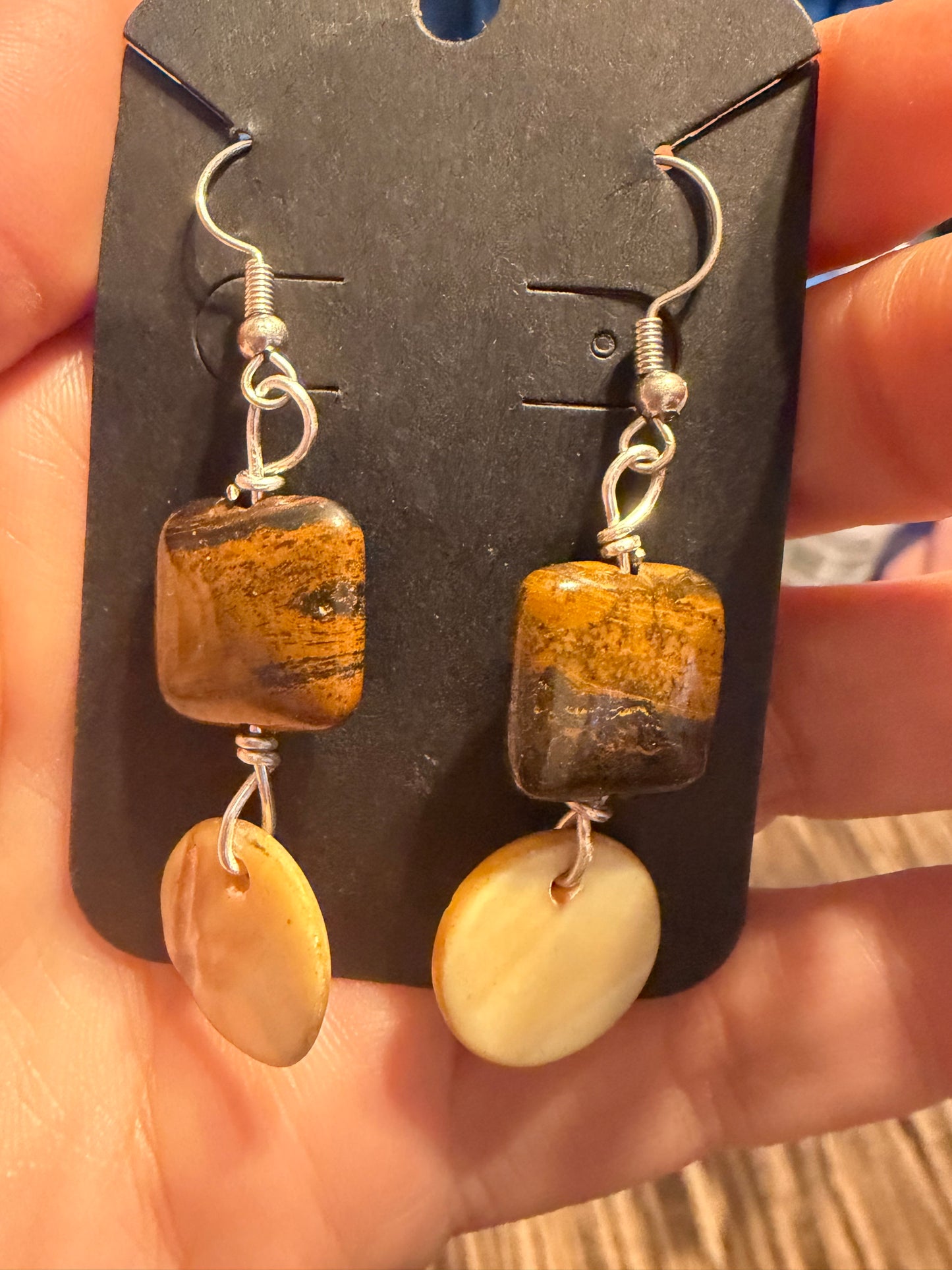 Tigers eye and mother of pearl earrings
