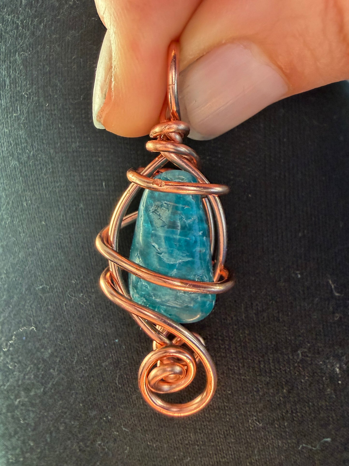 Blue Apatite Wrapped in Pure Copper