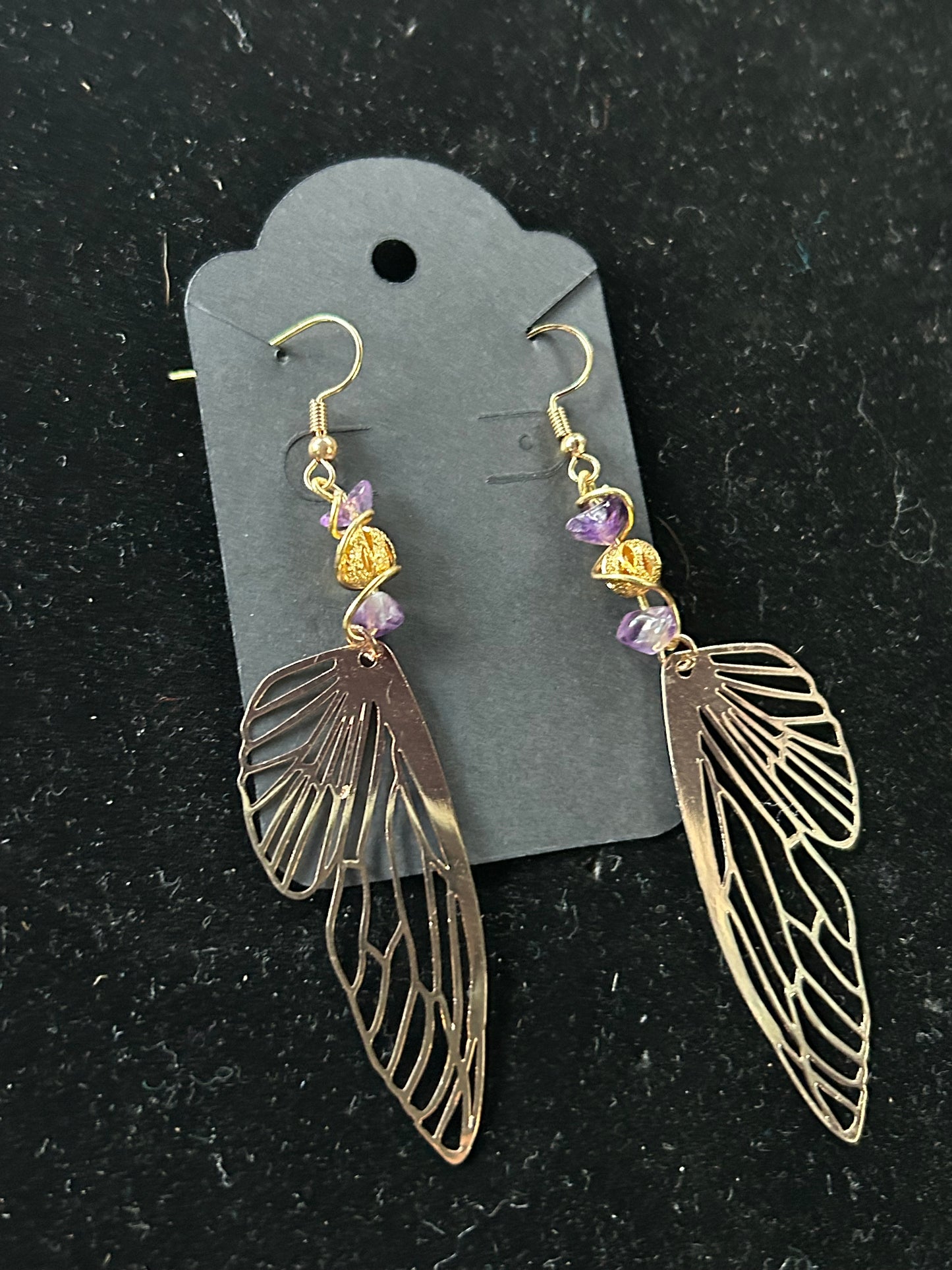 Dragonfly amethyst wing earrings