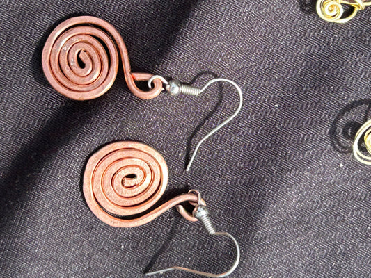 Copper gratitude, spiral earrings
