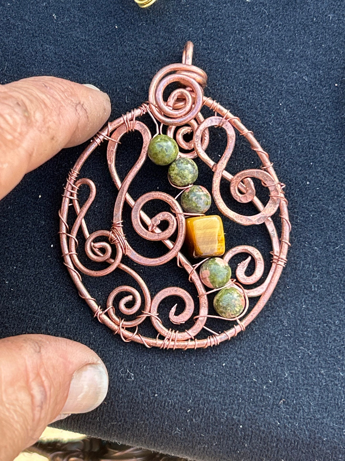 Copper musical notes jasper tiger eye wall art