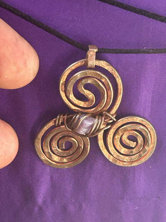 Copper cubic length, water, harmonizing, triple spiral, necklace, pendant