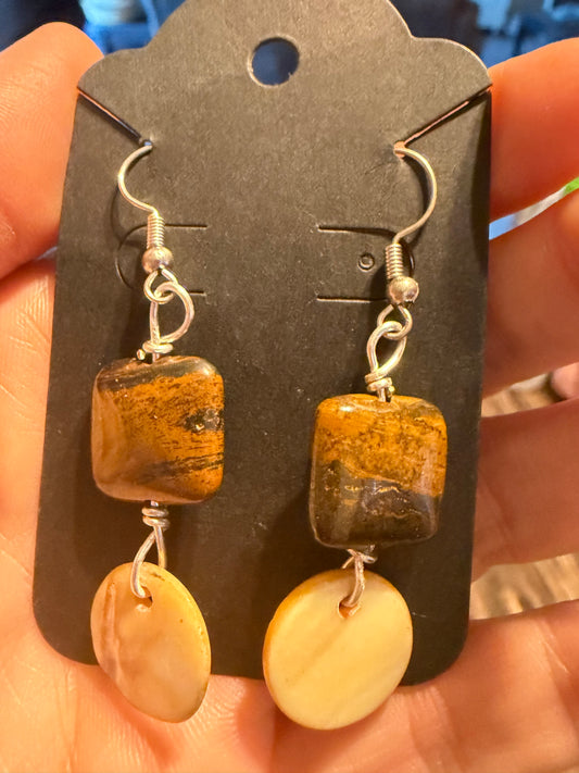 Tigers eye and mother of pearl earrings