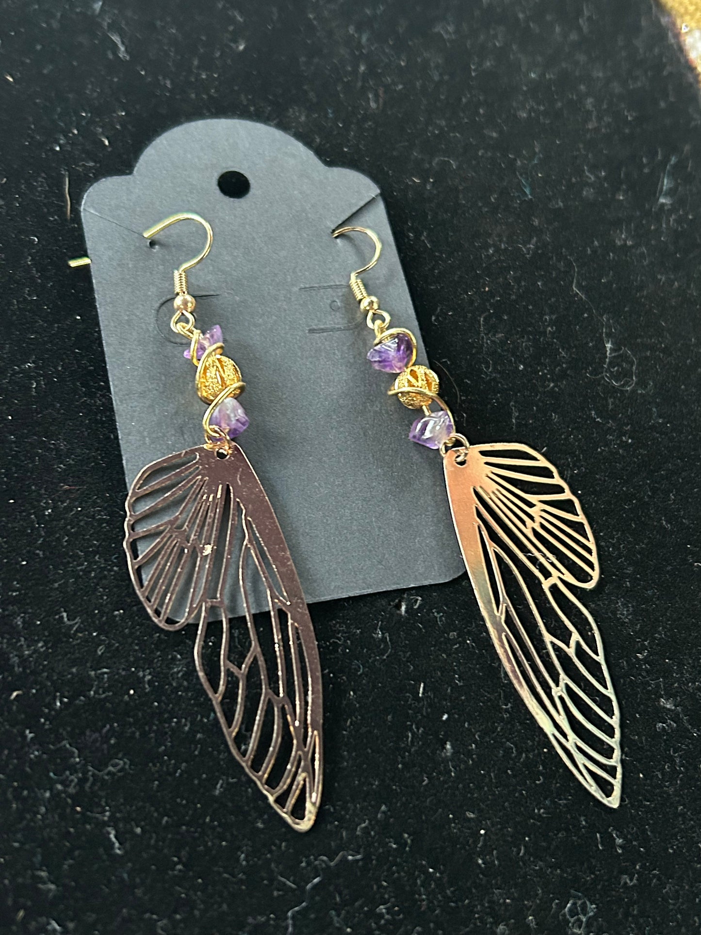 Dragonfly amethyst wing earrings