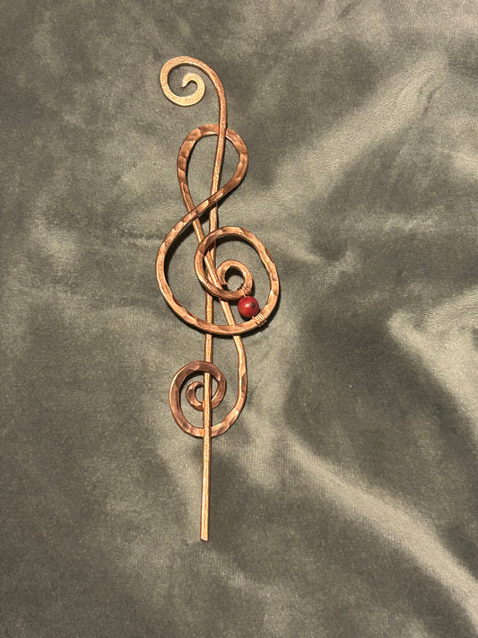 Treble Clef Copper Hair Barrette – Large Handmade Music Note Hair Slide | Optional Gemstones | Shawl or Scarf Pin
