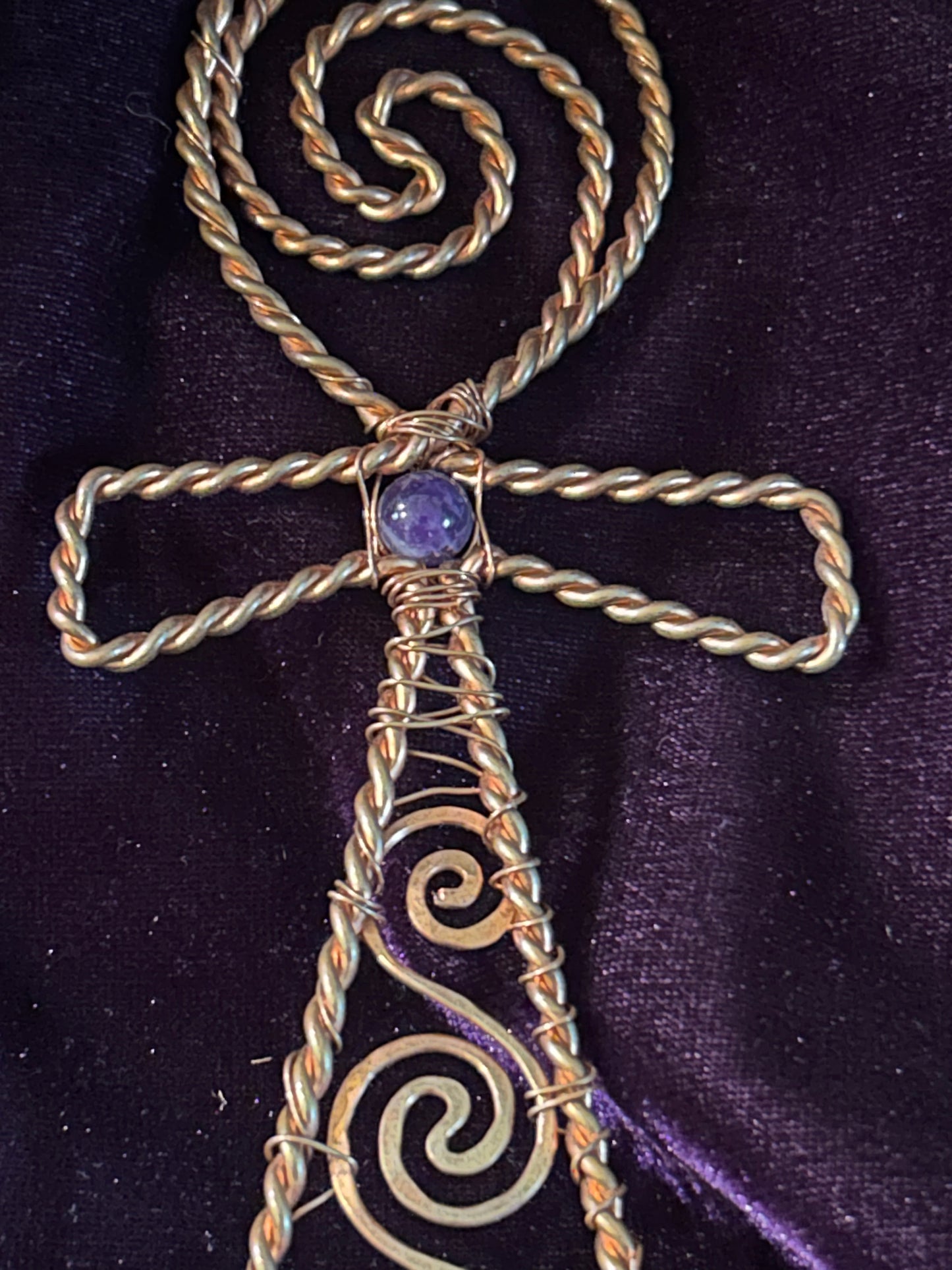 Egyptian ankh with amethyst and copper