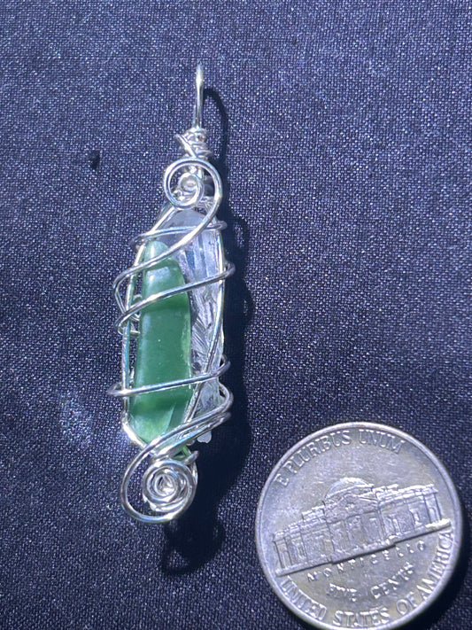 Jade and Lemurian quartz pendant