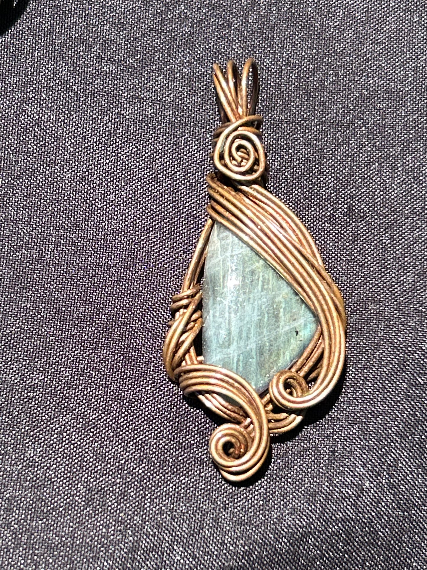 Labradorite and copper, elegant, gemstone pendant