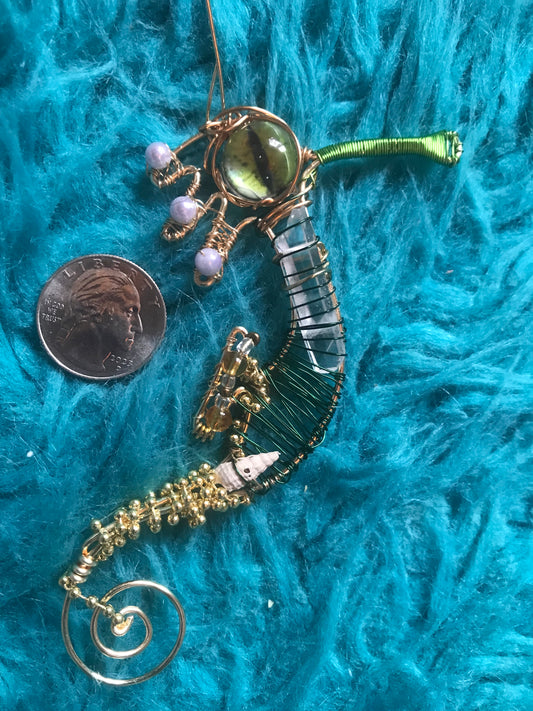 Green gold seahorse decor & holiday ornament