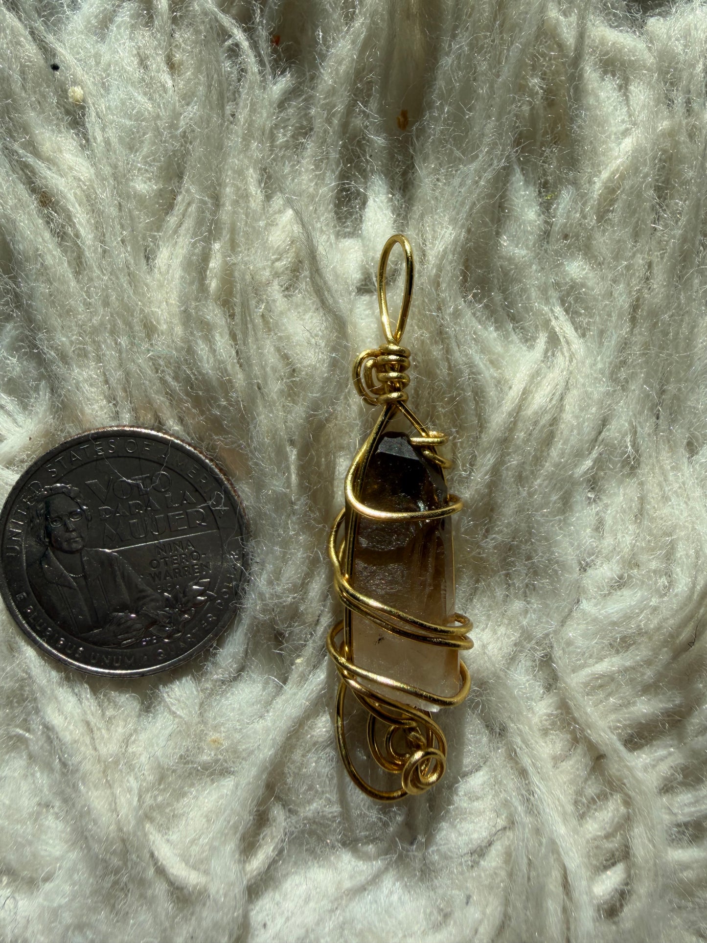 Brass Shield Smoky Quartz Talisman