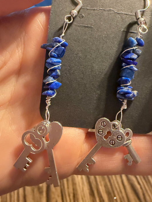 Lapis lazuli heart key earrings
