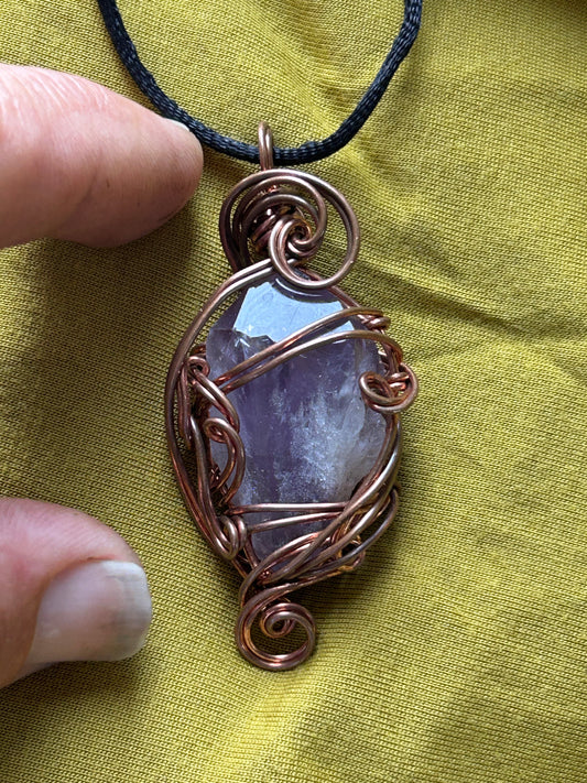 Amethyst point copper wire wrap pendant