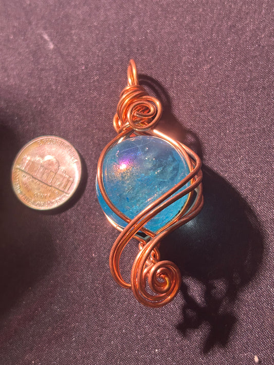 Aqua aura quartz crystal sphere pendant