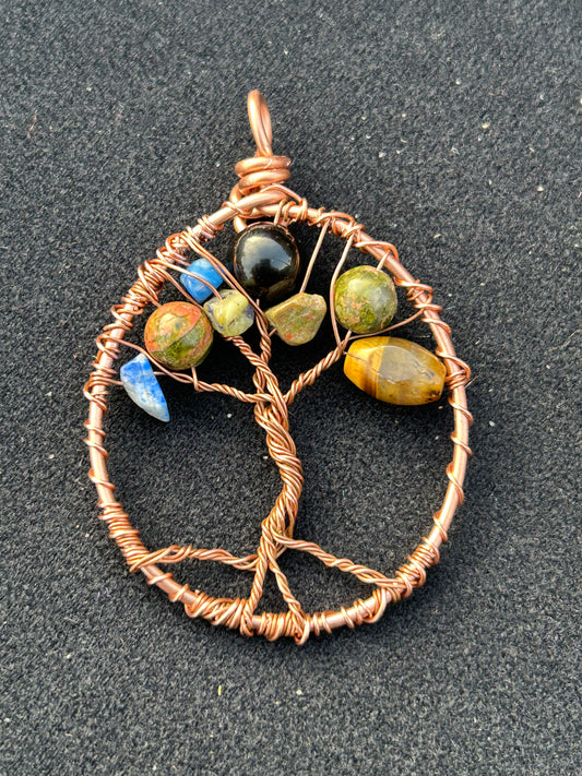Gemstone family tree of life pendant ￼